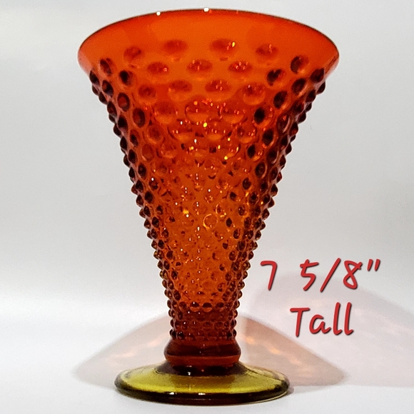 Vntg Fenton 7 5/8" Buttercup Amberina Hobnail Glass Vase - Picture 4 of 15